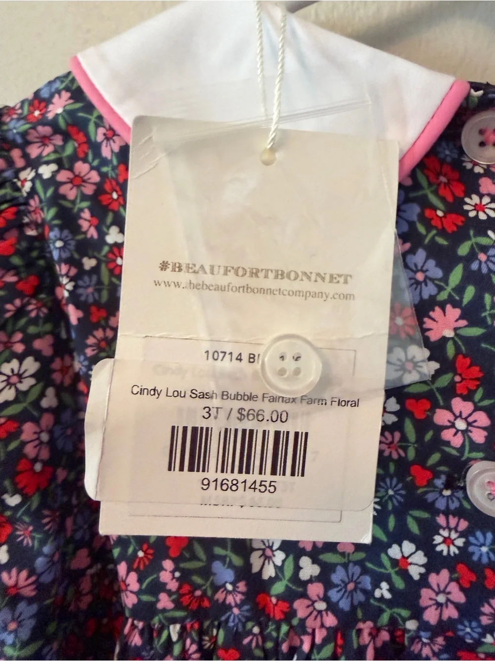The Beaufort Bonnet Company Navy Floral Peter Pan Collar Bubble with Pink Trim